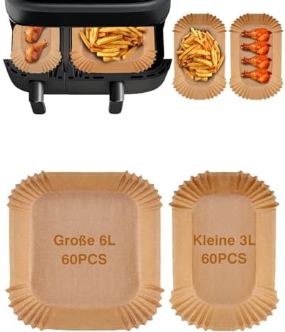 Airfryer Baking Paper for Philips Airfryer Dual Basket 3000 Series 9L NA350/00, 120 Pieces Hot Air Fryer Baking Paper Accessories, Air Fryer Baking Paper, 60 Pieces 3L Small Baking Paper & 60 Pieces