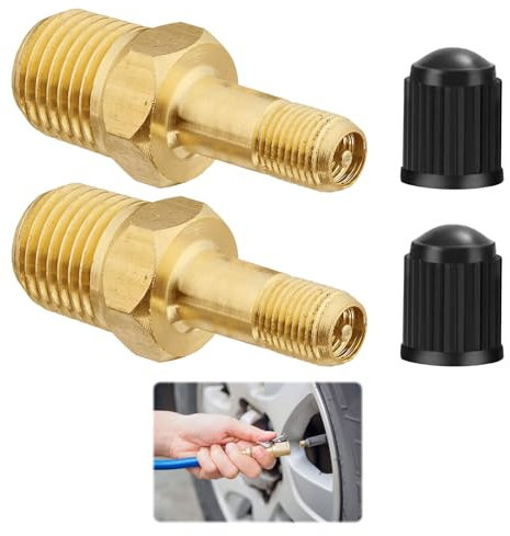 2 Pcs Brass Air Inflator Adapter, 1/4in Npt (M) to Standard Schrader Valve (M) Air Pump Valve Connector for Auto Tyre Valve Adapter, Tyre Inflator Adaptor for Air Hose, Air Chuck, Air Compressor Tank
