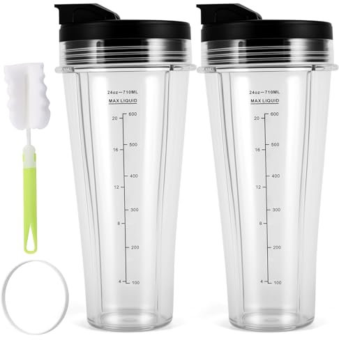 Upgraded 24 Oz Cup ,With Two Flip Lids And A Rubber Gasket A Cleaning Brush, Blender Accessories For Ninja Blender Ss100 Ss101 Ss300, Suitable For Work Gym Travel Party