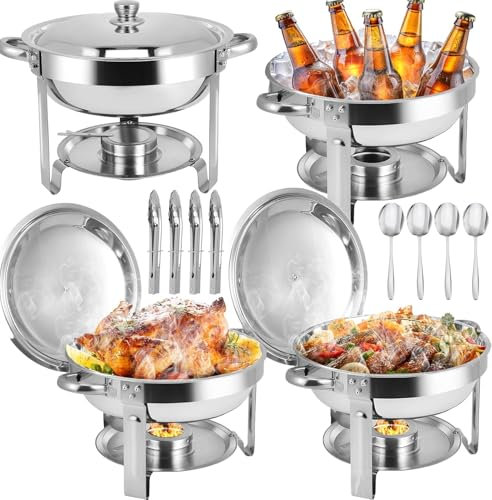 Chafing Dishes for Buffet 5QT Round Stainless Steel Chafing Dish Buffet Set with Lids, Chafers and Buffet Warmers Sets for Home Parties, Christmas Gatherings, Catering Events