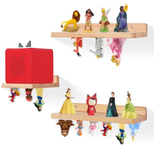 FURAOMEILI for Tonies Figures for Tonies Storage,for Toniebox Starter Shelf,Magnetic Wooden Floating Shelves Compatible with for Tonie Box Player Character for Children Room(Nature Wood)