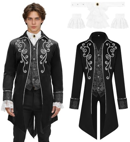 JDFAIJEAL Travestimento medievale da uomo, stile steampunk, vintage, vittoriano, gotico, costume per Halloween, pirata, vampiro, cosplay