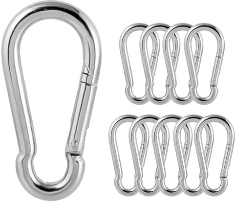 Wnddle 10er Set Karabiner-Haken, Feuerwehr-Karabiner, Karabiner mit Schnappverschluss, Ideal für Schlüsselanhänger, Camping, Wandern, Reisen, Angeln, Rucksack (Silber) (8 x 80mm)