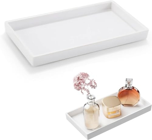 JOYOLA Vassoio da Bagno in Ceramica, Rettangolare, Bianco, Vassoio per Vasca da Bagno, Porta Cosmetici per Fazzoletti, Candele, Asciugamani, Piante, Anelli, Piatti, Profumo, Shampoo