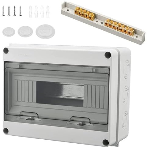 Sicherungskasten Aufputz,Verteilerkasten,Aufputzmontage,kleiner Verteilerkasten,IP65,1 Reihe,8Module, Feuchtraum,Aufputzverteiler,mit Klemme,für Außenbereich,Garten (12 Modules)