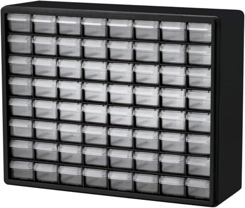 Akro-Mils 10164 - Armadio con 64 cassetti in plastica per parti di ricambio, misura: 50 x 40 x 16,5 cm, nero