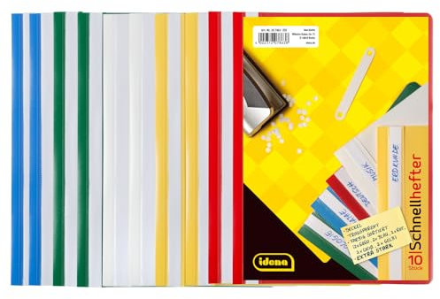 Idena 307863 - Schnellhefter für DIN A5, aus Kunststoff, 2 x blau/weiß/gelb/grün/rot, 10 Stück