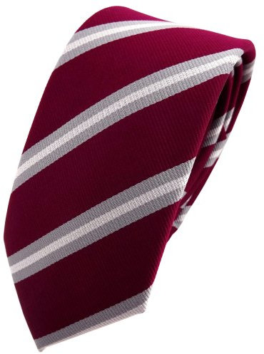 TigerTie - schmale Designer Krawatte in rot violett bordeaux grau silber gestreift