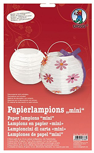 Ursus 18470000 - Blanco Papierlampion Mini, weiß, Durchmesser, ca. 10 cm, 6 Stück, schwe entflammbar, inklusive Teelichthalter, zum Selbstgestalten, ideal für den nächsten Laternenlauf