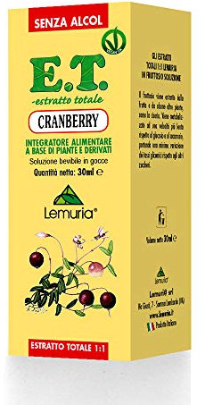 Lemuria - ET Cranberry - Integratore Alimentare Mirtillo Rosso - Favorisce il Drenaggio dei Liquidi e la Funzionalità delle Vie Urinarie - 30 ml - Made in Italy