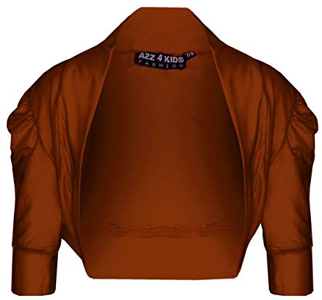 New Kids Girls Ruched Sleeve Stylish Shrug Bolero Cropped Cardigan 2 3 4 5 6 7 8 9 10 11 12 13 Years Brown