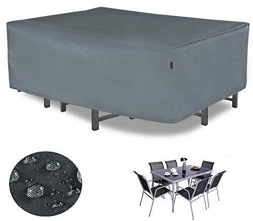 HENTEX Abdeckung Gartenmöbel, Schutzhülle Gartenmöbel Rechteckig Möbelsets Sitzgarnituren, Gartentische Abdeckplane, wasserdichtes, Atmungsaktives,160×150×H85 cm, Grau