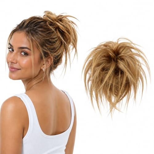 CAISHA XXL Premium Synthetic Bun Chignon Updo Honey Blonde G12F | Heat Resistant Hair Piece Curly Extension Voluminous Wavy Donut Accessories Secure Elastic Band Bridal Weddings Top Knot