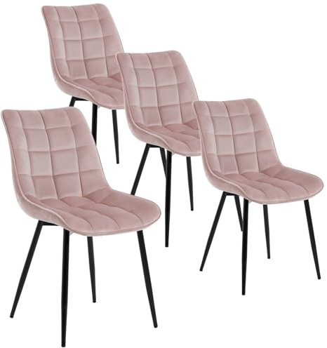 WOLTU Esszimmerstühle 4er Set Küchenstuhl Polsterstuhl Wohnzimmerstuhl Sessel mit Rückenlehne, Sitzfläche aus Samt, Metallbeine, Rosa BH142rs-4