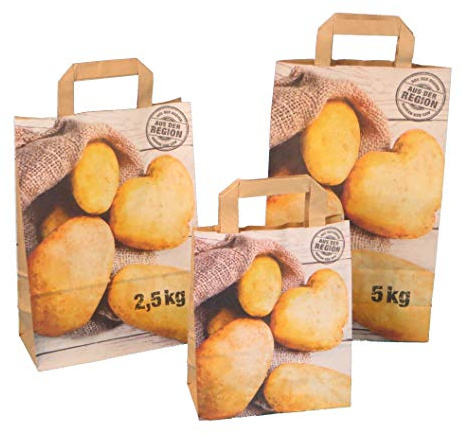 250 Papiertragetaschen Kartoffeltragetaschen Papiertüten für Kartoffeln verschiedene Größen zur Auswahl - Inkl. Verpackungslizenz in D (22+10x36cm 5kg)