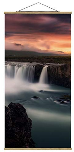 Stoffbild Posterleisten Goðafoss Wasserfall Island Hochformat 2:1 100x50cm Eiche