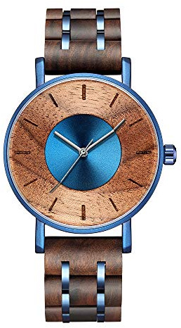 Holzuhr für Herren und Damen, stilvoller Chronograph, Militär, lässig, Kalender, Holzuhren, B-Blau, Stilvolle multifunktionale Datums-Chronograph-Uhren
