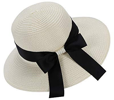 Eight Space Chapeau de Soleil Femme Été, Chapeau de Paille Pliable à Large Bord, Soleil Anti UV Élégant Chic de Soleil Beach Chapeaux (Blanc)
