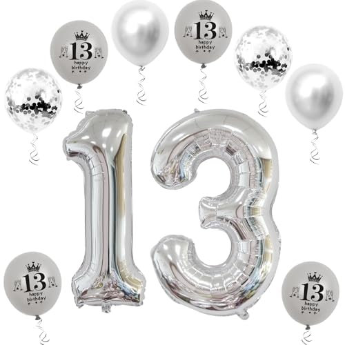 Haosell XL Folienballon 13, Silber, 32 für 13. Geburtstag, Unisex-Kinder & Jugendliche