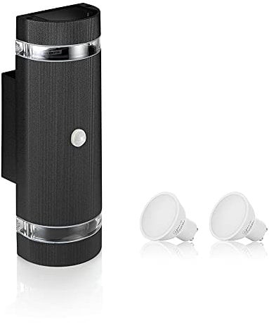 Auraglow PIR Motion Sensor Double Up & Down Outdoor Wall Security Light Black - Warm White