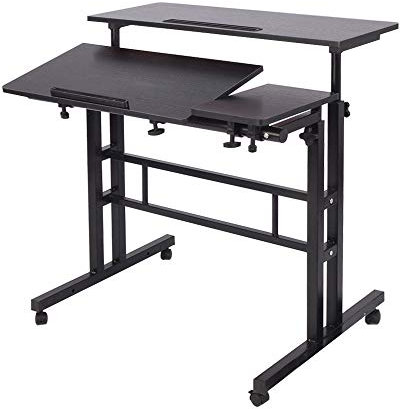 SDHYL Bureau Assis Debout Mobile pour Ordinateur Portable Table de Lit Roulante Réglable en Hauteur 67-115cm Bureau Informatique Multifonctionnel avec Emplacement pour Phone/Tablette Noir