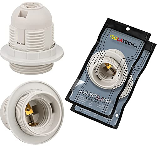 ISOLATECH 2pcs Douille E27 En Plastique Avec 2 Anneaux Max.250V/4A | Pour LED Et Lampes Éco, 2 Anneaux Pour Abat-Jour, Salle De Bains, Support Encastré, Pour Ampoules