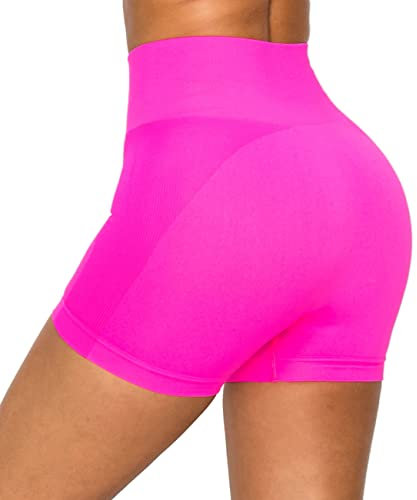 Always Damen Fahrradhose mit hoher Taille – Athletic Workout Bauchkontrolle Stretch Laufen Yoga Hose, SMT10 / Neon Pink, Klein