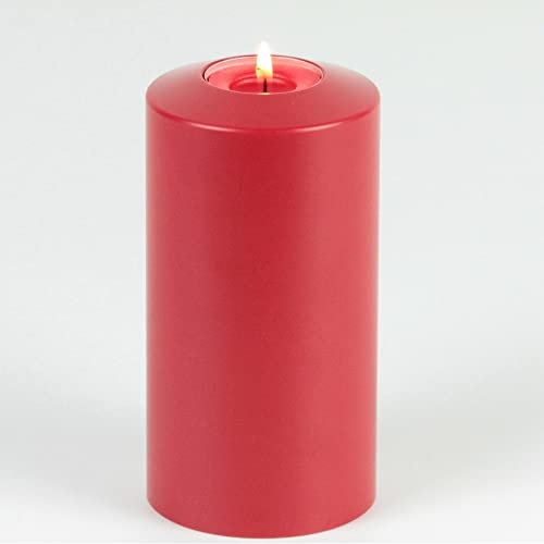 Sin! Teelichthalter Classic ROT ∅ 8 cm Höhen 12 cm, Seidenglanz - Dauerkerze mit Teelicht in Kerzenform - Teelichtkerze in Kerzenoptik - Kunststoffkerze mit Teelichteinsatz.