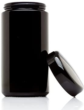 ULTRA JARS Pot en verre ultraviolet à large ouverture de 400 ml avec couvercle à vis noir – Hermétique | Anti-fuite | Conteneur de stockage UV | Bidon rechargeable
