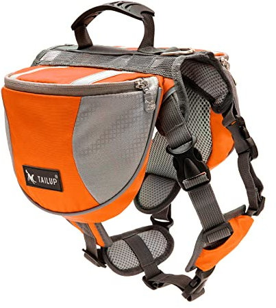 PETCUTE Sac à Dos pour Chiens avec de Grandes Poches,Respirant Sacoche de Harnais pour Chien avec Confortable Poignée,Réfléchissant Sacoche de Selle Sac à Dos pour Chien Moyens & Grands