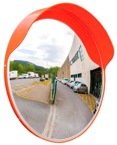 Amig - Espejo convexo de seguridad y vigilancia con visera Ø60 cm de diámetro - Espejo de tráfico - Visión en ángulos muertos, columnas y esquinas en comercios y garajes - Color: Naranja