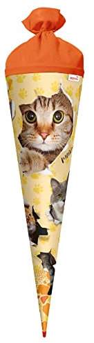 ROTH Schultüte groß Katzenparty 70 cm - rund Rot(h)-Spitze Filzverschluss - Zuckertüte Schulanfang