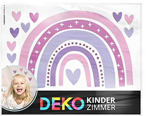 DEKO KINDERZIMMER Wandsticker lila Regenbogen mit Herzchen Wandtattoo für Kinderzimmer Herzen Babyzimmer Wandaufkleber Mädchen Wanddeko DK1037-23-L