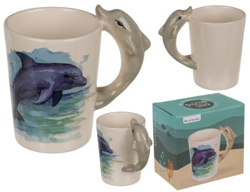 Out of the blue Becher, Delfin,11 x 8,5 cm, 300 ml, aus Steingut, im Geschenkkarton