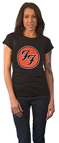 Foo Fighters Damen T Shirt Ff Band Logo Official Womens Skinny Fit Black T-Shirt (1er Pack)