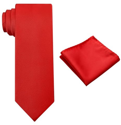 KOOELLE Herren-Krawatten-Set, einfarbig, 8 cm, formelle Krawatte und Einstecktuch für Herren, Pure Red, Medium