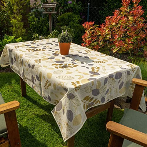 laro Gartentischdecke Wetterfest rutschfest Eckig, Muster:Blätter Beige, Größe:130x160 Premium