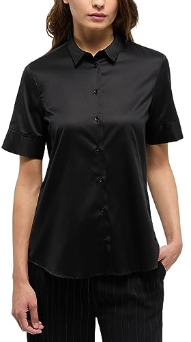 ETERNA Regular Bluse Halbarm Hemdkragen Blickdicht schwarz
