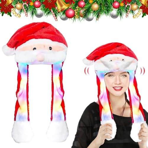 yotutun Weihnachtsmütze, Erwachsene Tier Led Leuchtende Weihnachtsmütze, Weihnachtsmann Mütze mit Beweglicher Bart Led Nikolausmütze Lustiger Plüsch Spielzeug Hut Kinder und Erwachsene