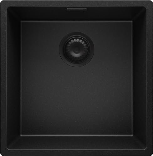 Fregadero bajo Encimera Todo Negro 46x47cm, 1 Seno + Sifón, Granito al mueble 50cm - London de Primagran