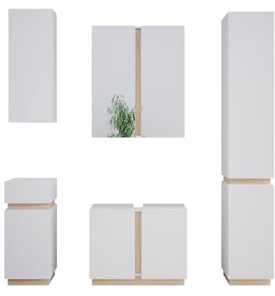 Vicco Badmöbel-Set Gloria, Badezimmerschrank-Set, Weiß/Sonoma, 5 Teile