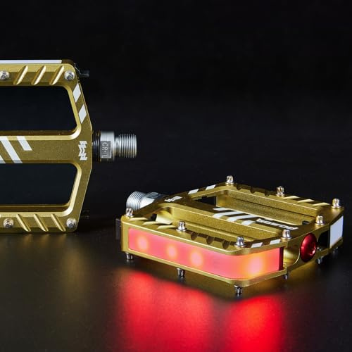 BOWOD Fahrradpedale mit LED-Lichtern, 5 Modi, Tap On-Off, USB wiederaufladbar, wasserdicht, flach, CNC-Aluminium, Rennradpedale mit 9/16 Zoll Cr-Mo Stahlachse mit Stift, für Ebike, Pendler, Hybrid