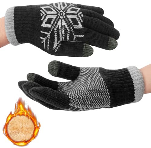 Figarge Touchscreen Handschuhe Damen Fashion Strick Handschuhe Touchscreen Warme Fäustlinge Winter Damenhandschuhe mit Fleecefutter Stretch Strick Fingerhandschuhe für Damen und Herren