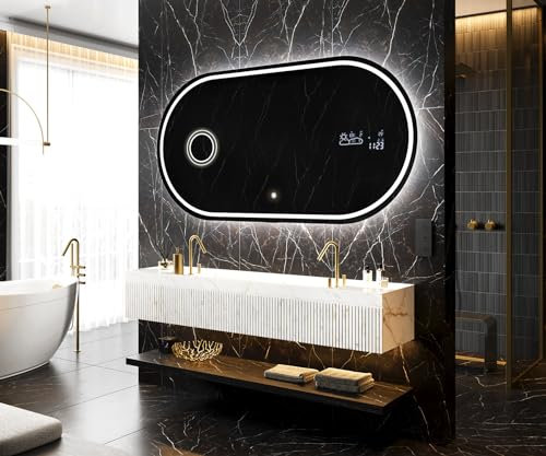 Artforma Oval Form Badspiegel mit LED Beleuchtung 120x60 cm | Moderner Industrial Wanspiegel Beleuchtet Nach Maß | POK231 | Wählen Sie Zubehör | Lichtspiegel Badezimmerspiegel