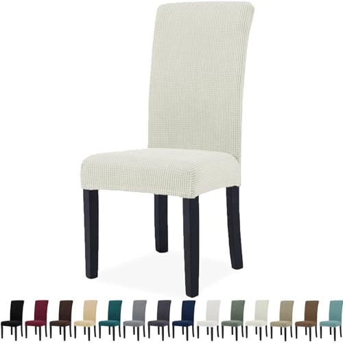 YSTELLAA Stuhlhussen 6er Set, Stretch Stuhlbezug Für Esszimmerstühle, Abnehmbarer Waschbarer stuhlhusse, Stuhlbezüge Elastisch, Hussen Für Stühle Für Hotel, Küche Restaurant, Natürlich