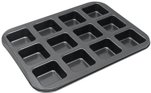 DUZFOREI Brownie-Backform mit 12 Mulden, Mini-Käsekuchenform, Cupcake-Form, quadratische Kuchenform, robuste Karbonstahlpfanne für Halloween, Weihnachten, Geburtstag, Grau