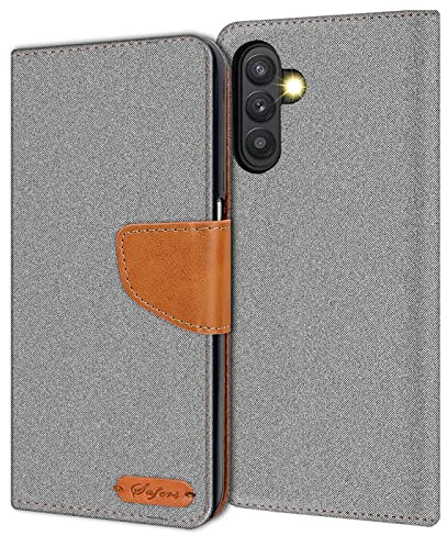 CoolGadget Klapphülle für Samsung Galaxy A04s/A13 5G mit Kartenfach Grau | Handytasche im Stoff Design, Standfunktion, Magnetverschluss, Wallet Case mit Fach für Karten und Geld