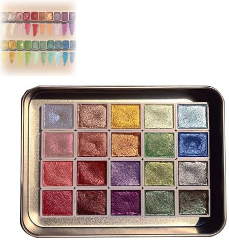 Aquarell Metallic Farben Set, 20 Farben Glitzer-Aquarell-Festfarbkasten, Metallic-Aquarellfarben, Perlglanz-Aquarellfarben, Palette für Malliebhaber (B,2.3ml)