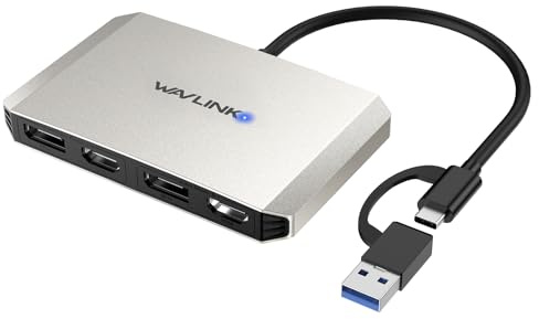 WAVLINK USB 3.0/USB C to DisplayPort and HDMI Adapter Dual 5K @60Hz Monitor Hub for Dell HP Surface Lenovo, compatible with Windows and Mac
