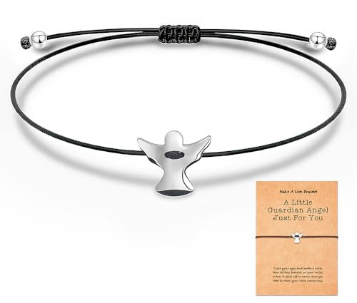 SENLINLU Schutzengel Armband, Schutzengel Armband Silber, Glücksarmband, Freundschaftsarmband, aus schwarz Stoff mit Metall Anhänger für Frauen & Mädchen